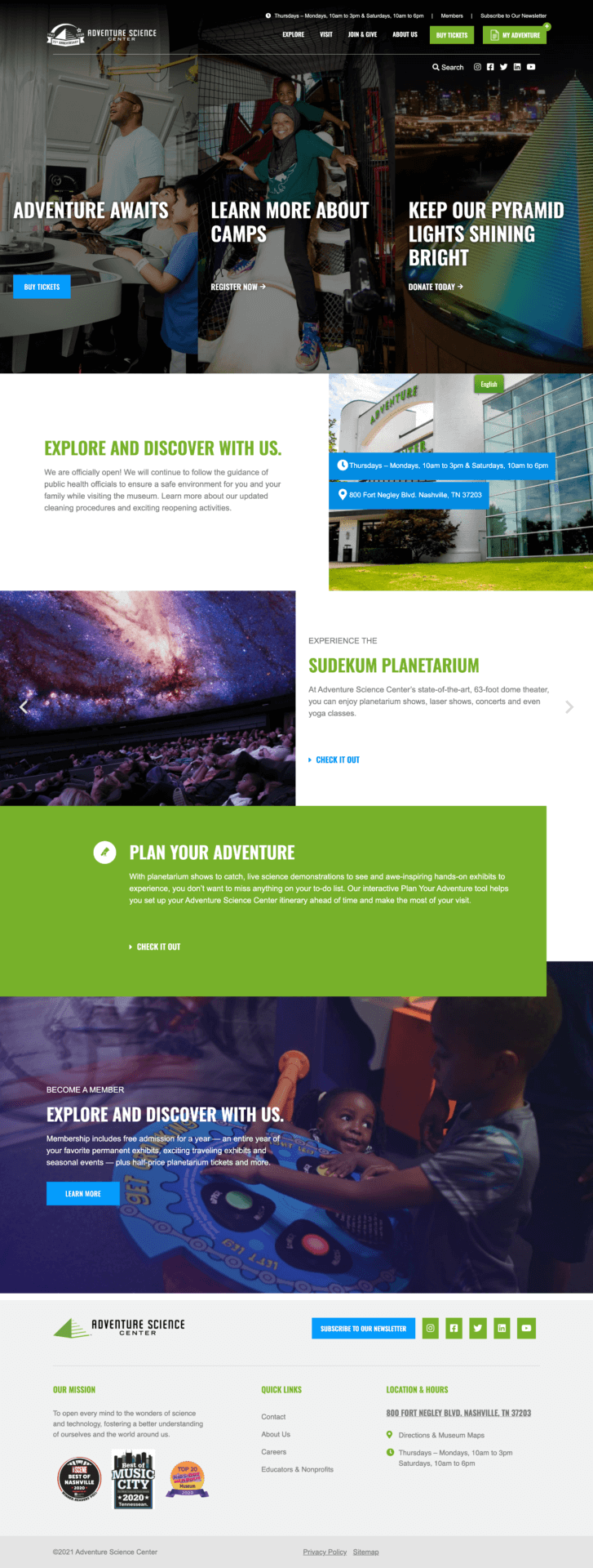 Adventure Science Center: Website 