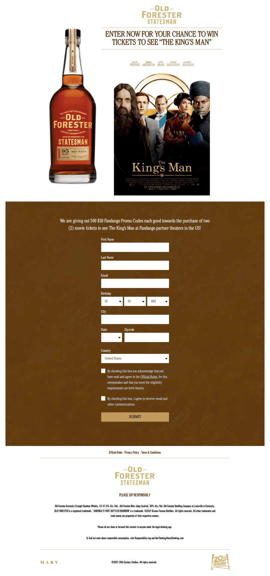 The King’s Man & Old Forrester Sweepstakes 