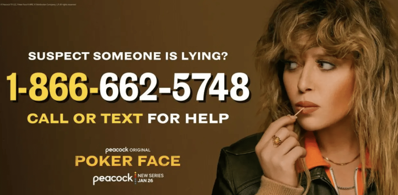 Peacock: Poker Face Hotline & SMS 